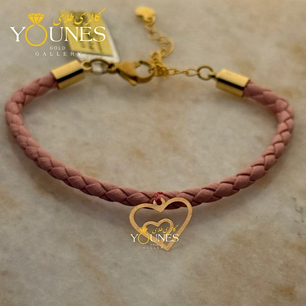 دستبند چرم دوقلب طلا